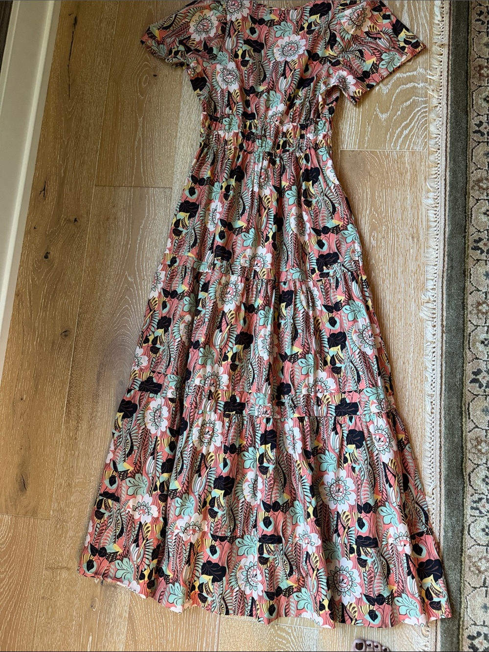 Anthropologie Somerset Coral Floral Maxi Dress with Black Accents - Picture 3 of 3